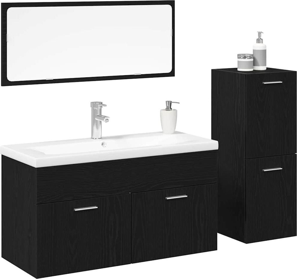 Badezimmermöbel-Set 4 pcs Schwarz Eichen-Optik Holzwerkstoff