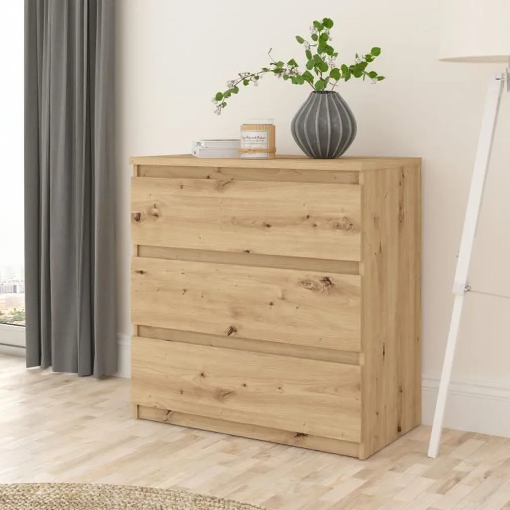 Commode CHELSEA Chêne Artisan avec 3 tiroirs larges - Rangement 80cm - 2