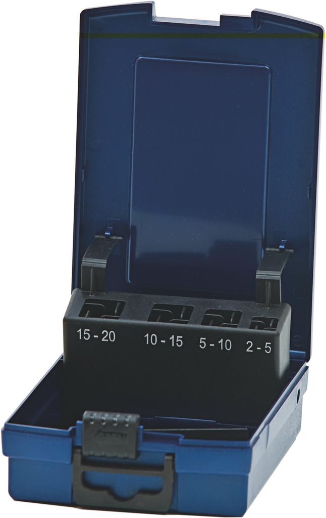 PTG Rose-Kunststoffkassette leer blau 4-tlg. für Querlochsenker 90° Gr. 5 / 10 / 15 / 20