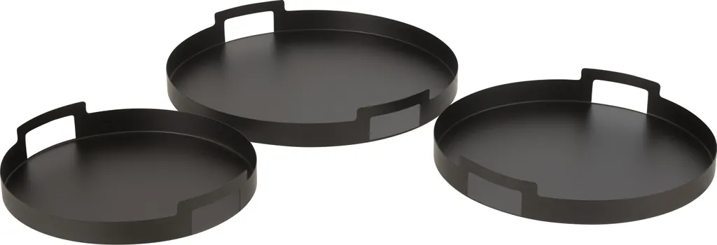Plateaux Ronds Décoratifs en Métal Noir J-Line - Lot de 3 Tailles