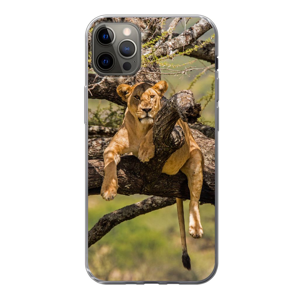MuchoWow Handyhülle Schutzhülle Hülle für iPhone 13 Pro Max Löwe - Baum - Braun Silikon Softcase Handy Hülle - Mobiltelefon