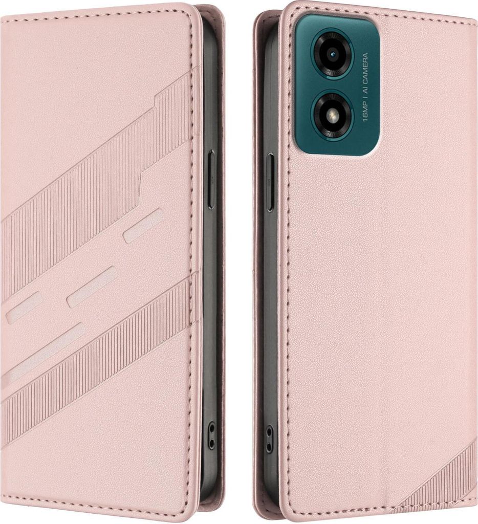 Hülle für Motorola Moto G04 / G04s / G24 / G24 Power / E14 - Phonesta Embossed Lines Book Wallet Klapphülle - Rosa