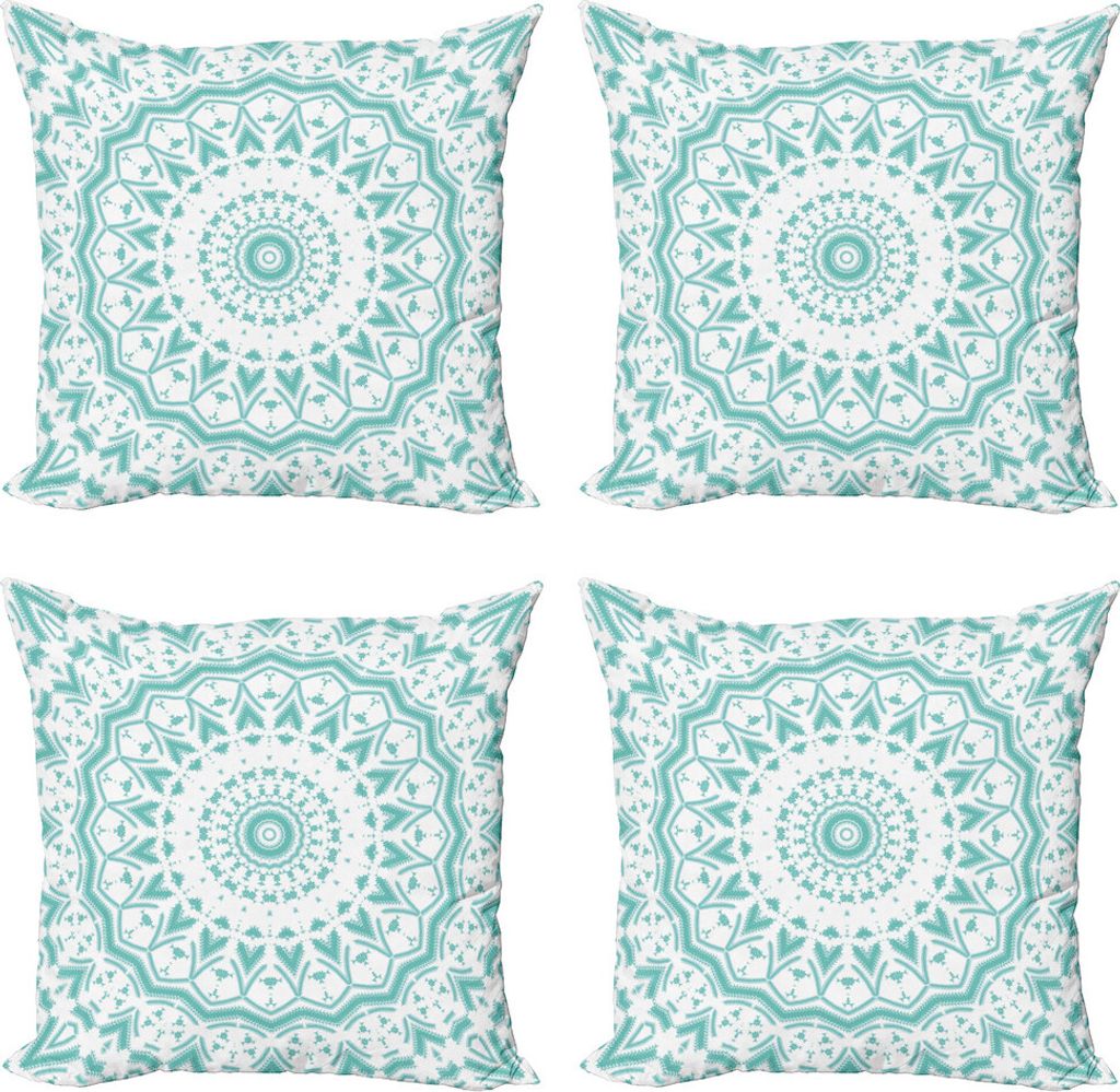 ABAKUHAUS Wasser Kissenbezug Set (4 Stück), Mandala Tie Dye-Effekt, Moderner Doppelseitiger Digitaldruck, 45 cm x 45 cm, Sea Green White
