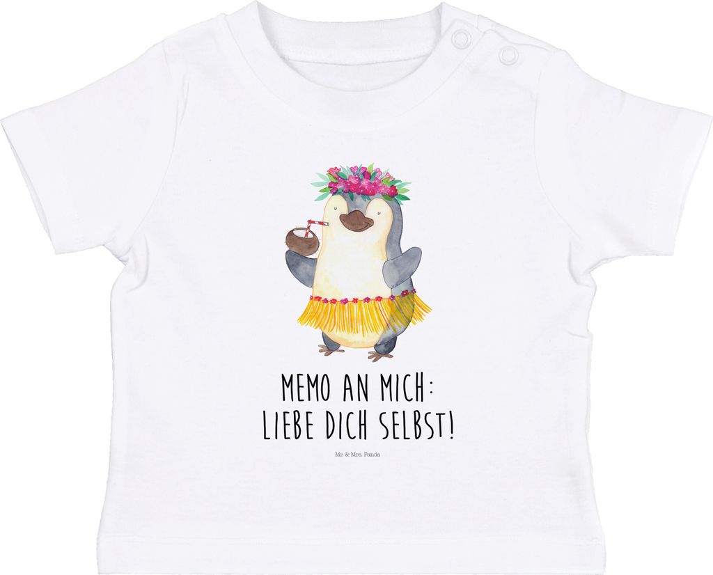 Mr. & Mrs. Panda Organic Baby Shirt Pinguin Kokosnuss 0. - 6. Monat - Weiß - Geschenk, , T-Shirt, Hawaii, Urlaub, Aloha, Oberteil, Pinguine, Babys...