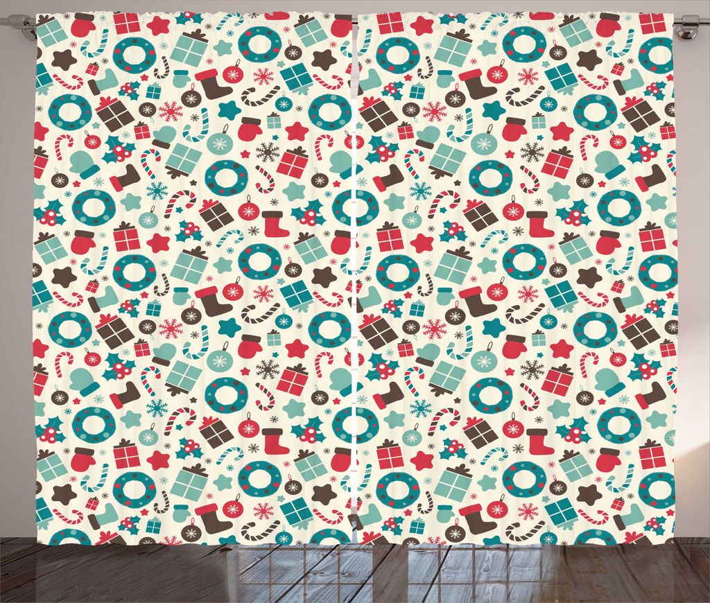 ABAKUHAUS Weihnachten Rustikaler Vorhang, Retro-Silvester-Party, Wohnzimmer Universalband Gardinen mit Schlaufen und Haken, 280 x 225 cm, Dunkelbra...