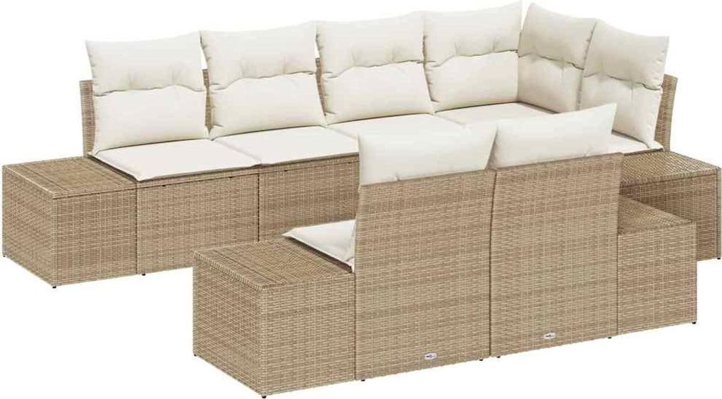 vidaXL Gartensofa-set mit Speicher 7 pcs Beige und Creme Poly-Rattan