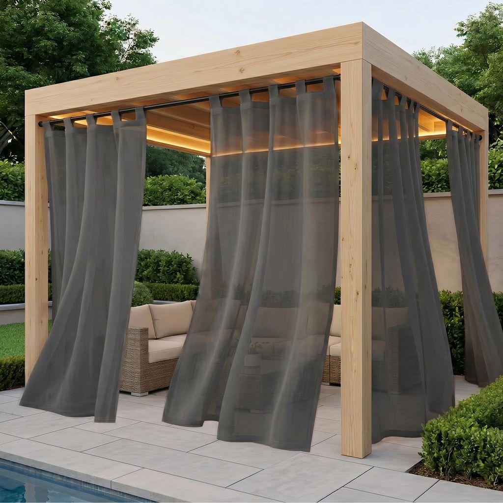 Outdoorvorhänge Wasserdicht Transparent Vorhang mit Abnehmbaren Schlaufen für Balkon Terrasse Pavillon, 1 Stück, Dunkelgrau, B132xH213cm