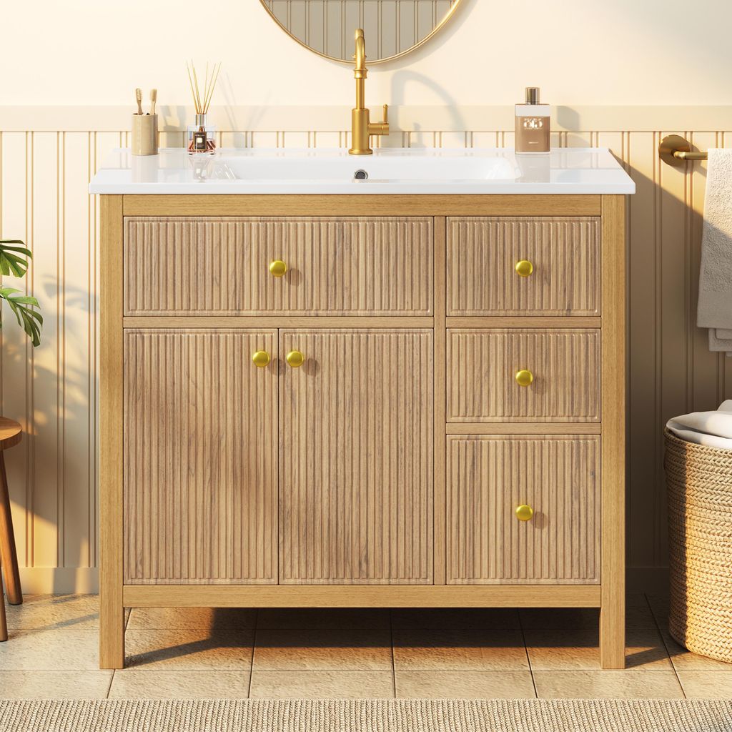 Meuble sous-vasque Merax, 91 cm, armoire de salle de bain Image du produit 