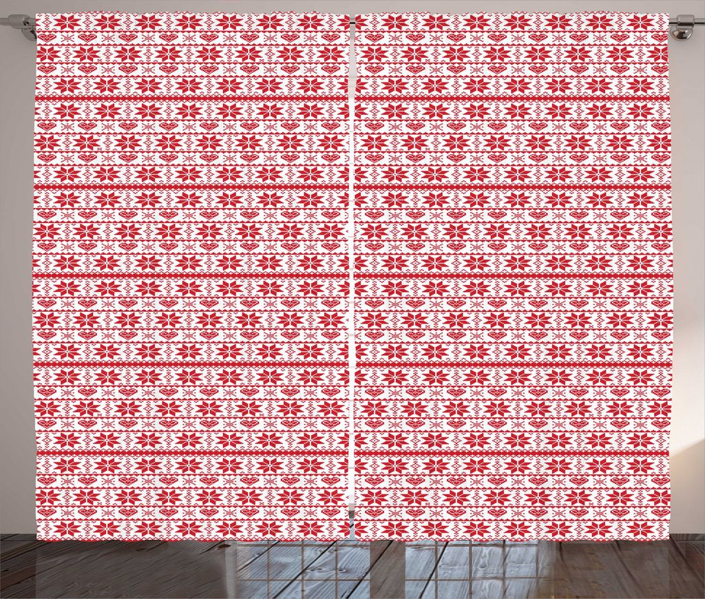 ABAKUHAUS Weihnachten Rustikaler Vorhang, Nordic Borders, Wohnzimmer Universalband Gardinen mit Schlaufen und Haken, 280 x 245 cm, Orange Weiss