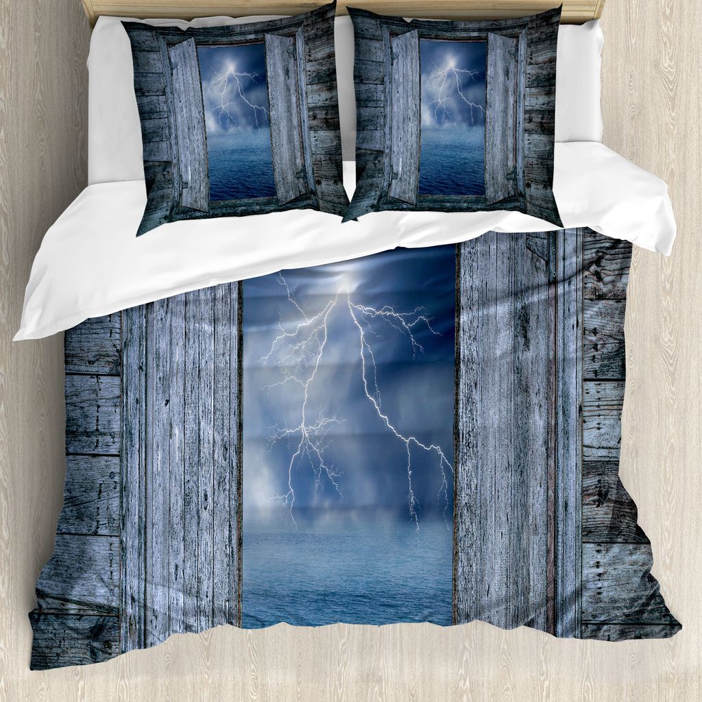ABAKUHAUS Natur Bettbezug, Thunderbolt bei Nacht, Milbensicher Allergiker geeignet mit Kissenbezügen, 155 cm x 220 cm - 80 x 80 cm, Blau grau