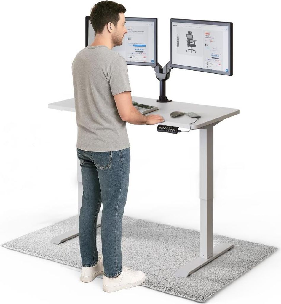 DESKSPACE PRO Elektrisch höhenverstellbarer Schreibtisch – 120x60 cm Memory & Kollisionsschutz, Computertisch Weiße Tischplatte / Weiße Gestell