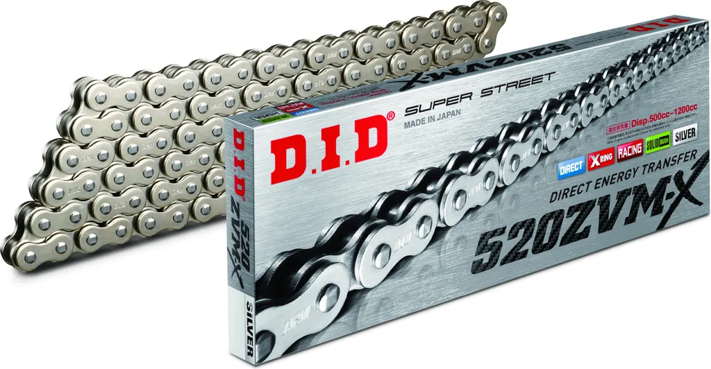 Chaîne DID 520 ZVM-X 116 Maillons Argent - Chaîne de Transmission Moto