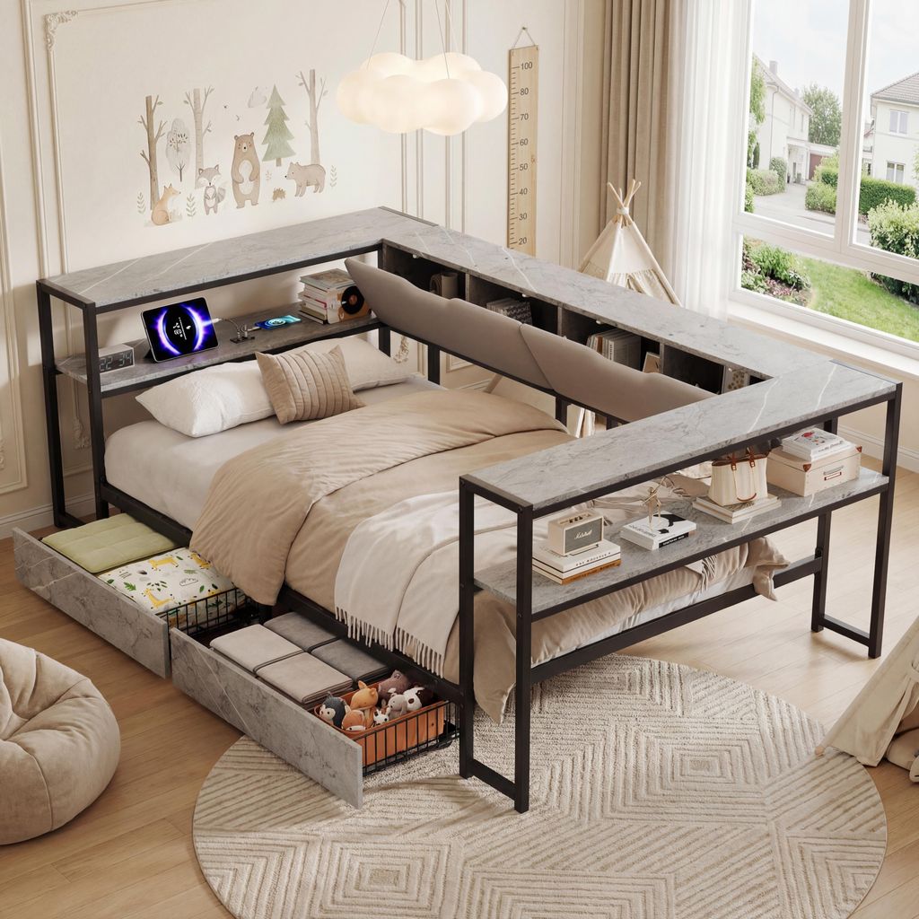 Letto divano Merax imbottito 90x200 cm con illuminazione a Immagine del prodotto 