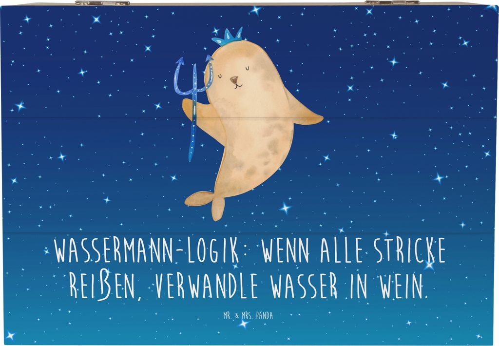 Mr. & Mrs. Panda fotokiste Wassermann Logik 22 x 15 cm - Sternenhimmel Blau - Geschenk, Holzkiste, Kreativität, mit Deckel, Zitat, schatztruhe, Il...
