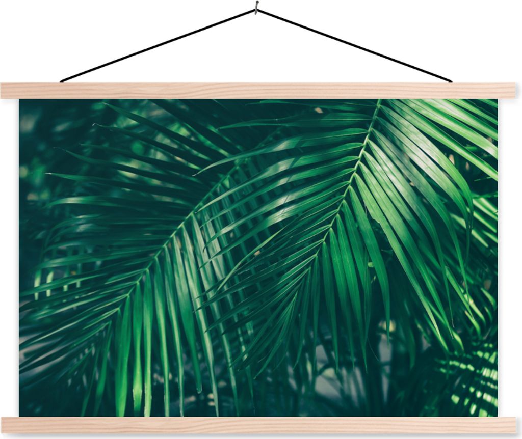 MuchoWow Textilposter Palmenblätter - Makro - Grün - Mädchen - Kinder - Jungen 60x40 cm mit holzfarbenen Rahmen - Bilder