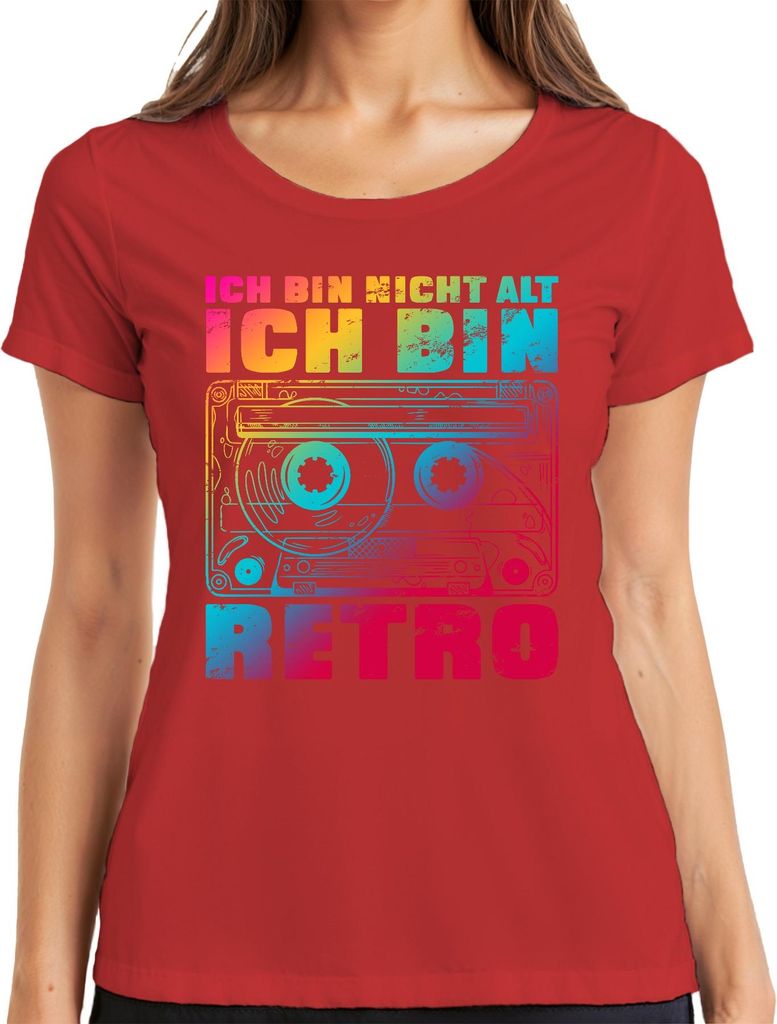Ich bin nicht alt ich bin retro Kassette 80er Vintage Geschenk Damen T-Shirt, Rot, XXL