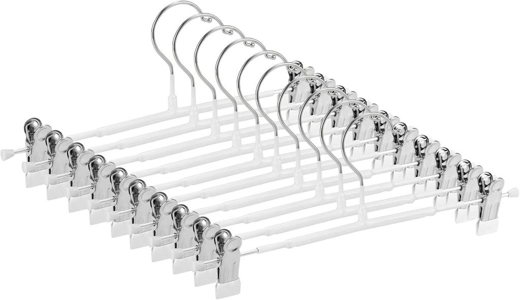 Schmale Hosenbügel, rutschfest mit verstellbaren Clips, platzsparende Bügel für Kleidung, Röcke, Jeans, Mäntel (weiß, 10)