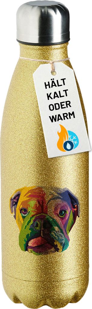 Huuraa Trinkflasche Englische Bulldogge Colorful 500ml Gold Edelstahl Wasserflasche Trinkflasche Geschenkidee
