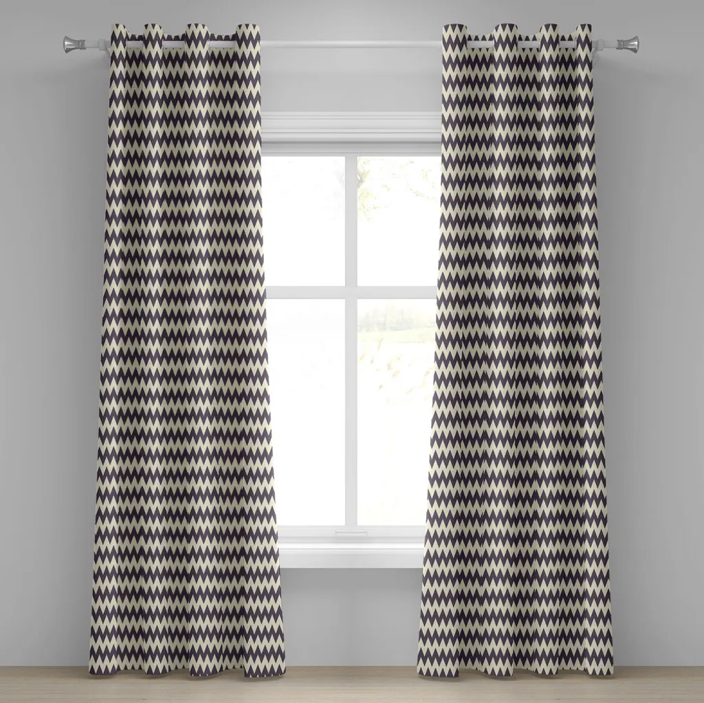Rideau zigzag bleu foncé et crème à œillets style rétro 280 x 245 cm