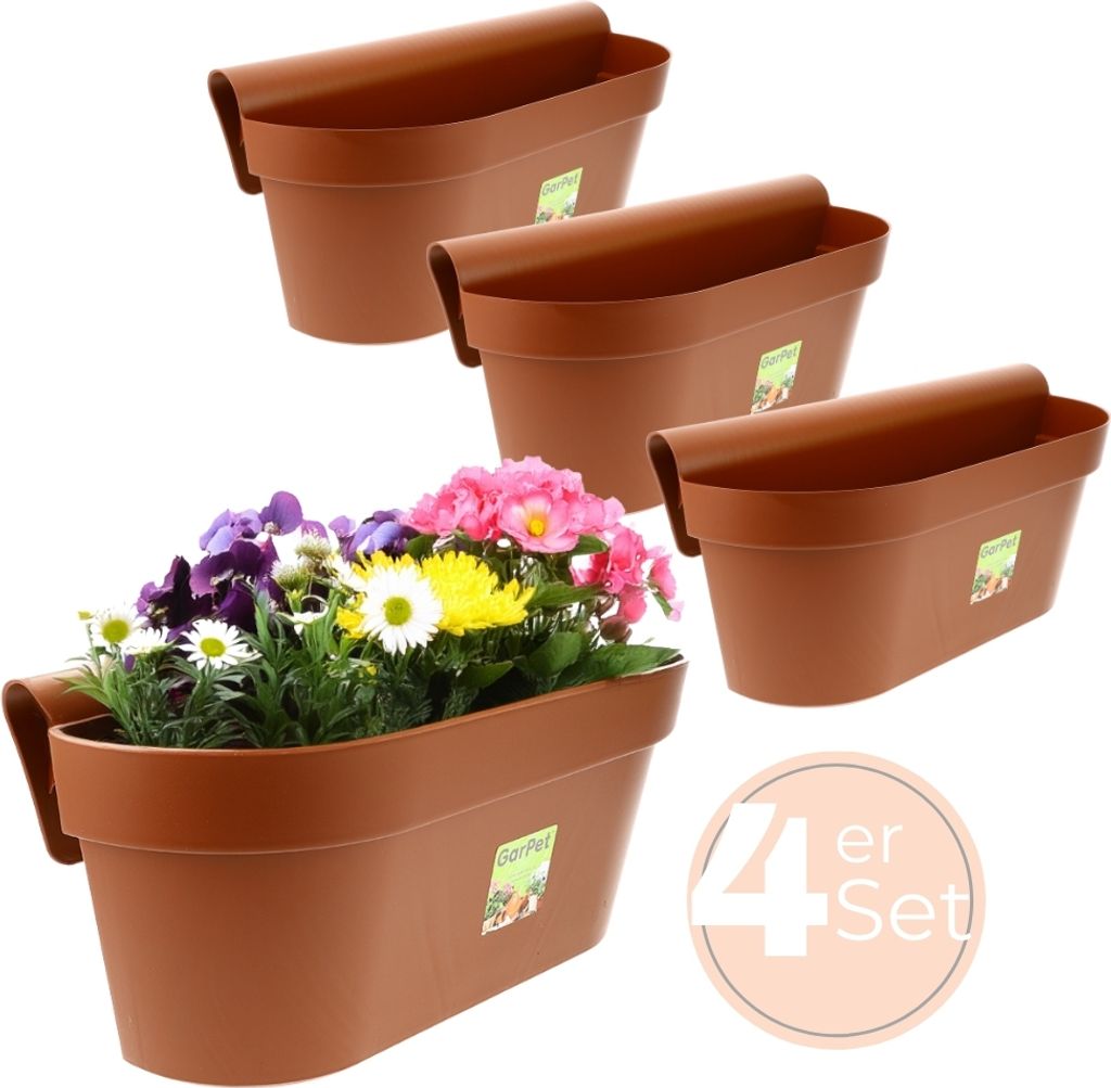 4er Set Geländerkasten Balkon Mit Wasserspeicher – Anthrazit, 49x21x23 Cm, Für Blumen & Kräuter