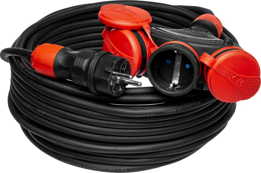 Dreifach-Verlängerungskabel 25m 250V 16A Schuko 3×2P+Z H05RR-F 3×1,5 mm² IP44