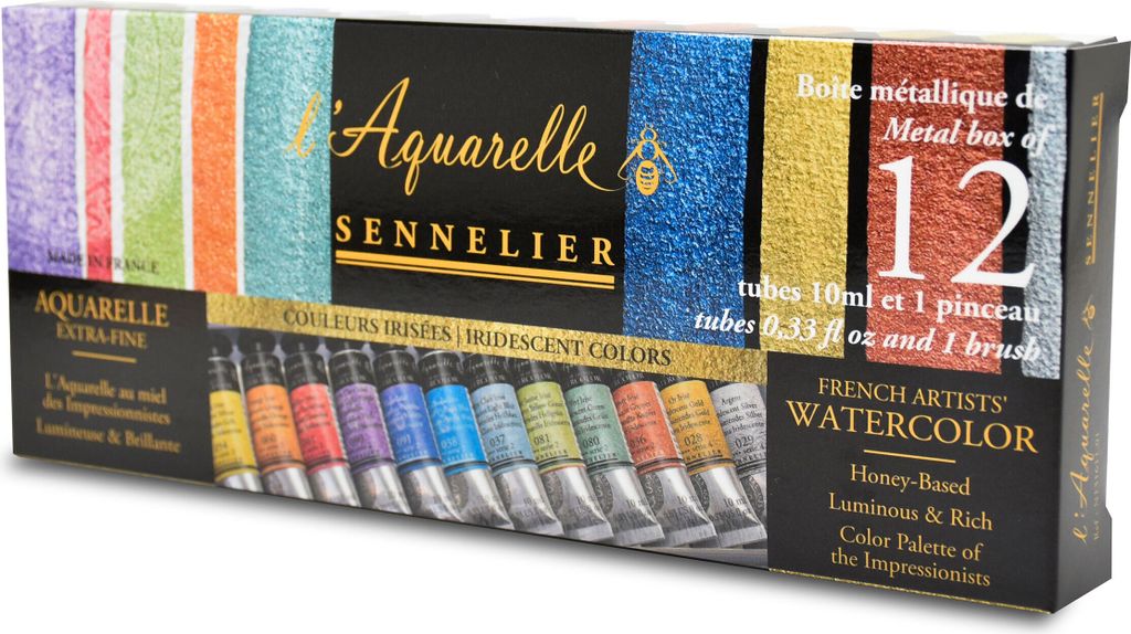 Sennelier Aquarellfarbe - Metallkasten mit 12 x 10ml Tuben irisierend N131611