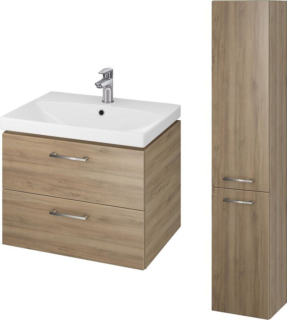 BADLAND Badmöbel Set LARA CITY 60 Waschbecken-Unterschrank mit Hochschrank 150x30x25, 2-Türen, Nussbaum