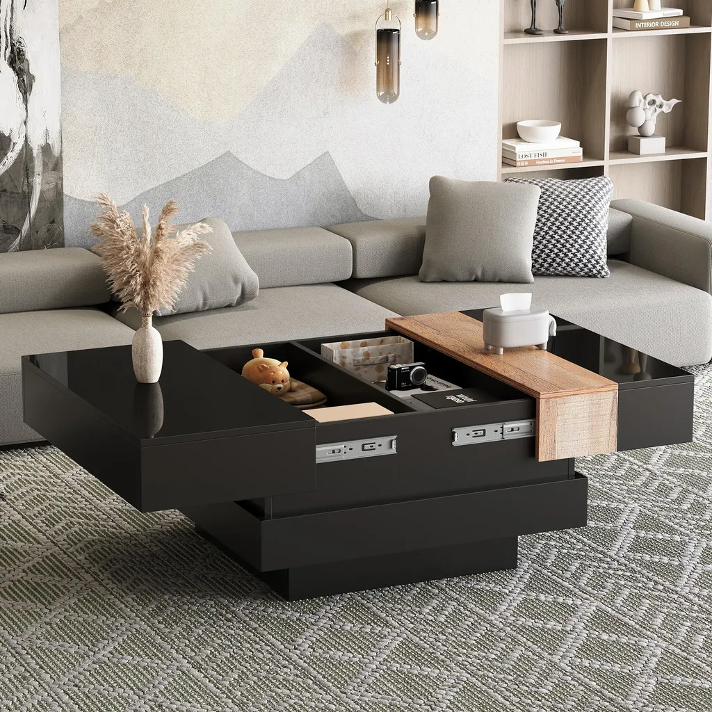 Table basse design anti-encombrement avec coffre intégré noir - 6