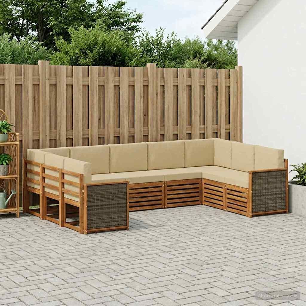 Möbel Ecksofa Set 7 pcs Natur Massives Akazienholz und PolyesterGartensofas - Gartensofas c2002