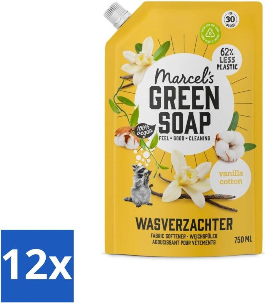 Marcel's Green Soap - Weichspüler - Nachfüllpackung - Baumwolle & Vanille - Sanfte Frische - 30 Wäschen - 750 ml - Vorteilspack - 12 Stücke