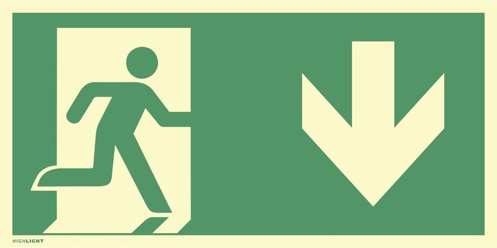 Notausgang rechts Pfeil unten ISO 7010 Kunststoff nachl. 160-mcd 400x200 mm.