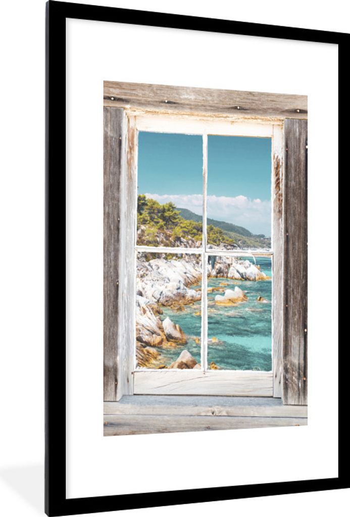 MuchoWow Gerahmtes Poster Durchsichtig - Meer - Holz 60x90 cm - Poster mit Schwarzem Bilderrahmen Wandposter Rahmen Foto Bilder - Dekoration - Wa...