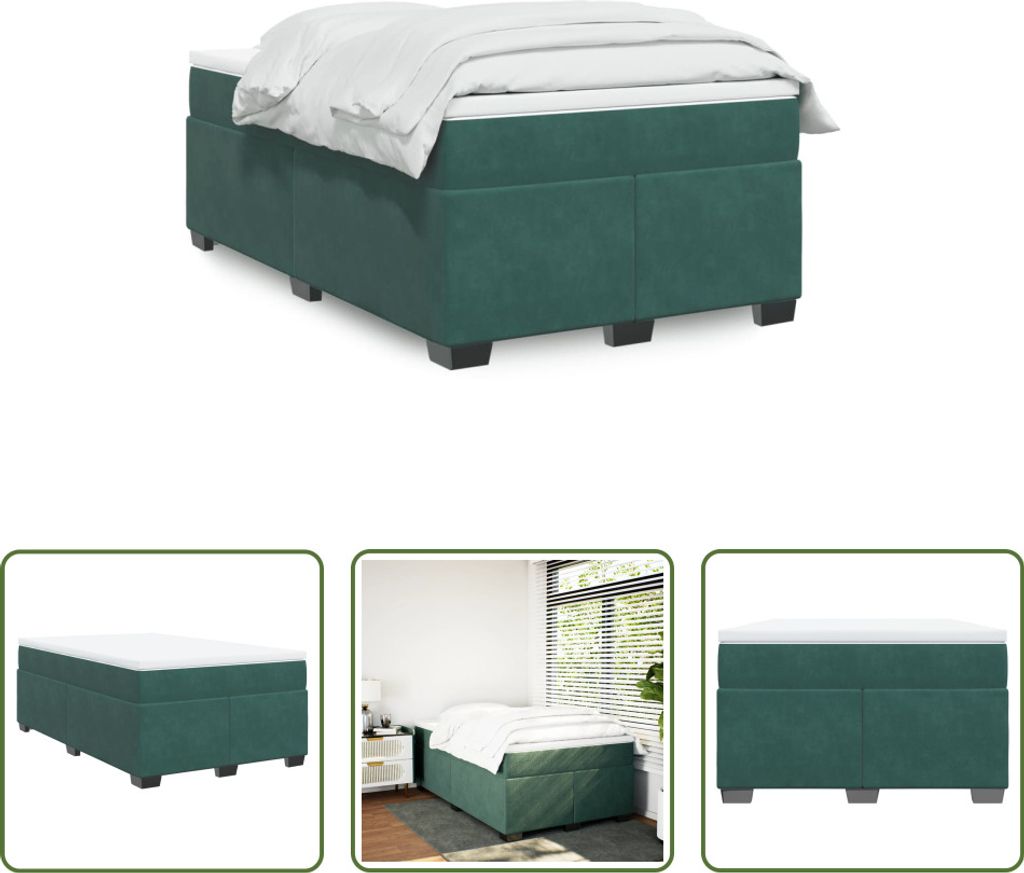 The Living Store Boxspringbett mit Matratze Dunkelgrün 120x200 cm Samt