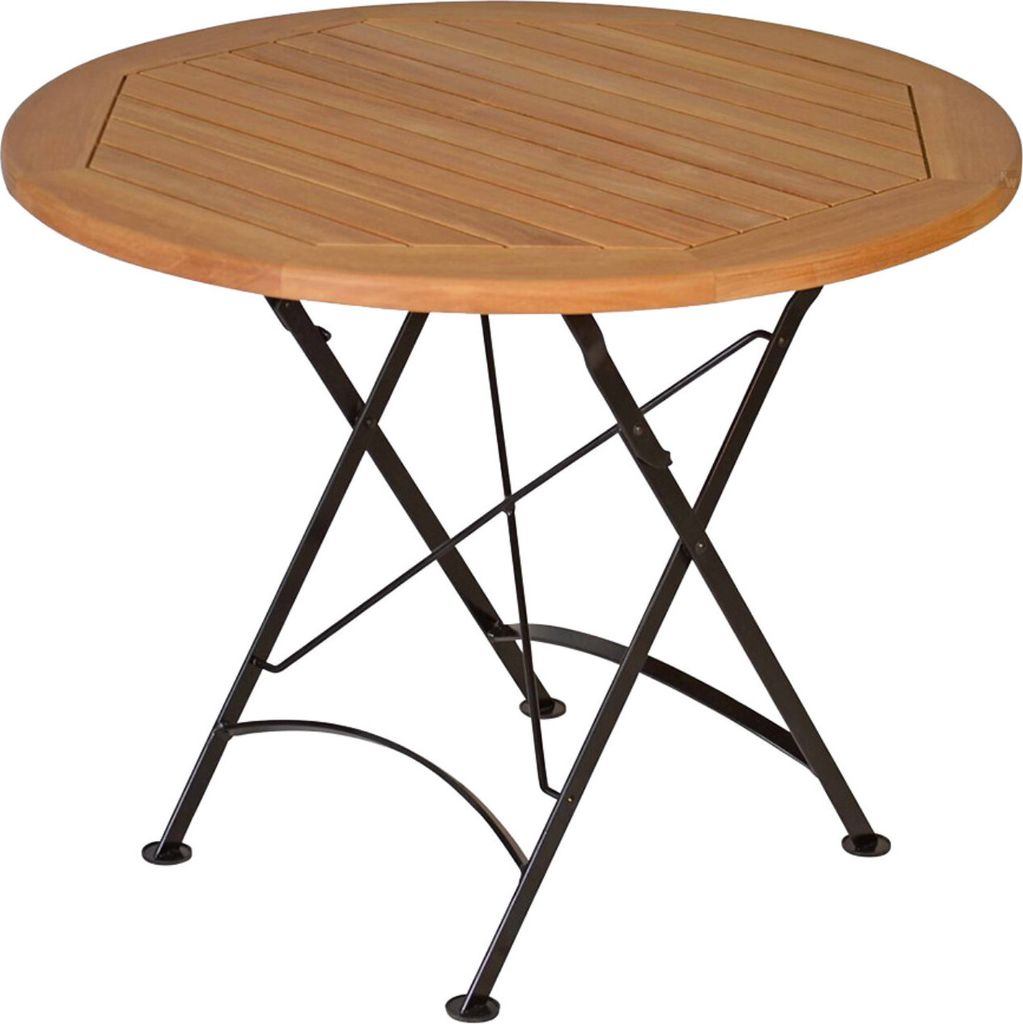 Premium Teak Tisch klappbar rund 100 cm als wetterfester Balkontisch rostfreier Gartentisch und hochwertiger Bistrotisch