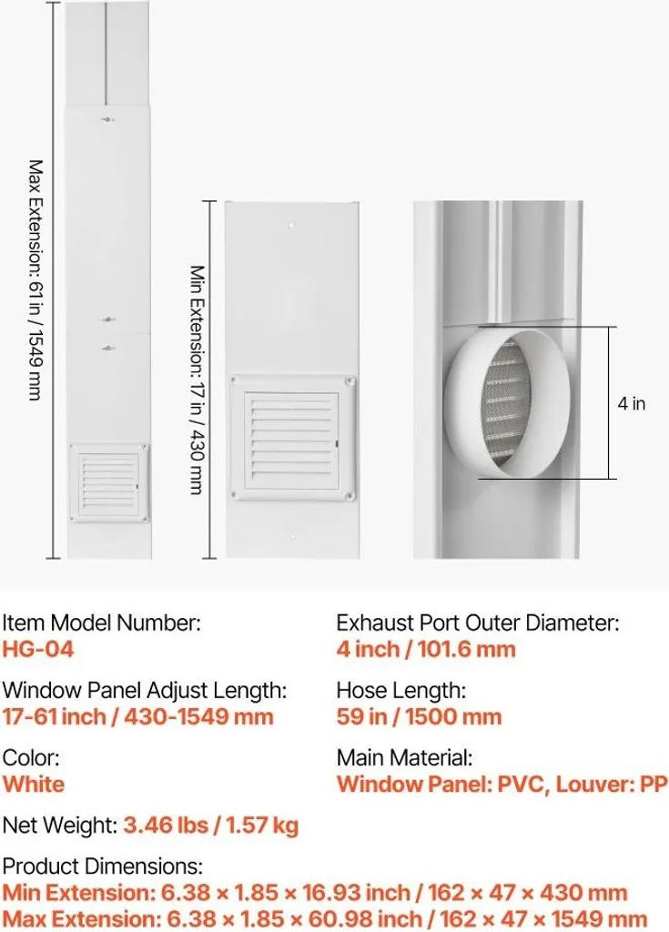 Kit d'aération télescopique 154cm pour sèche-linge - PVC blanc robuste