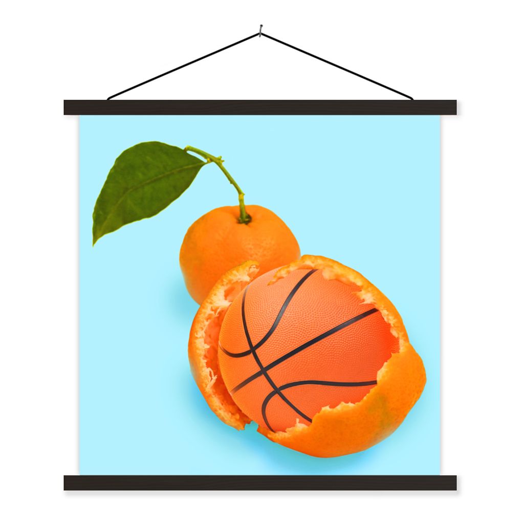 MuchoWow Textilposter Basketball - Orange - Obst - Orange - Blatt 90x90 cm mit schwarzem Rahmen - Magnetisches