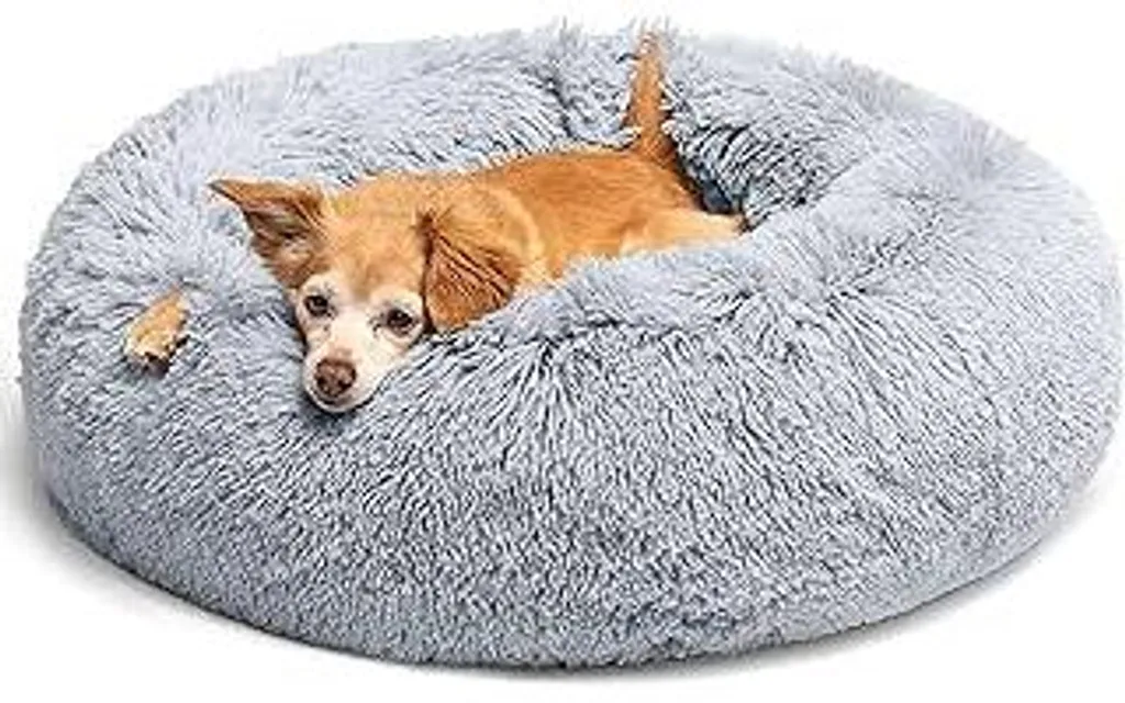 Cuccia per cani morbida, cuscino per cani rotondo, cuccia per animali domestici a forma di ciambella, cuccia per gatti lavabile con fondo antiscivolo per cani di taglia grande, media e piccola, 70 cm, grigio chiaro