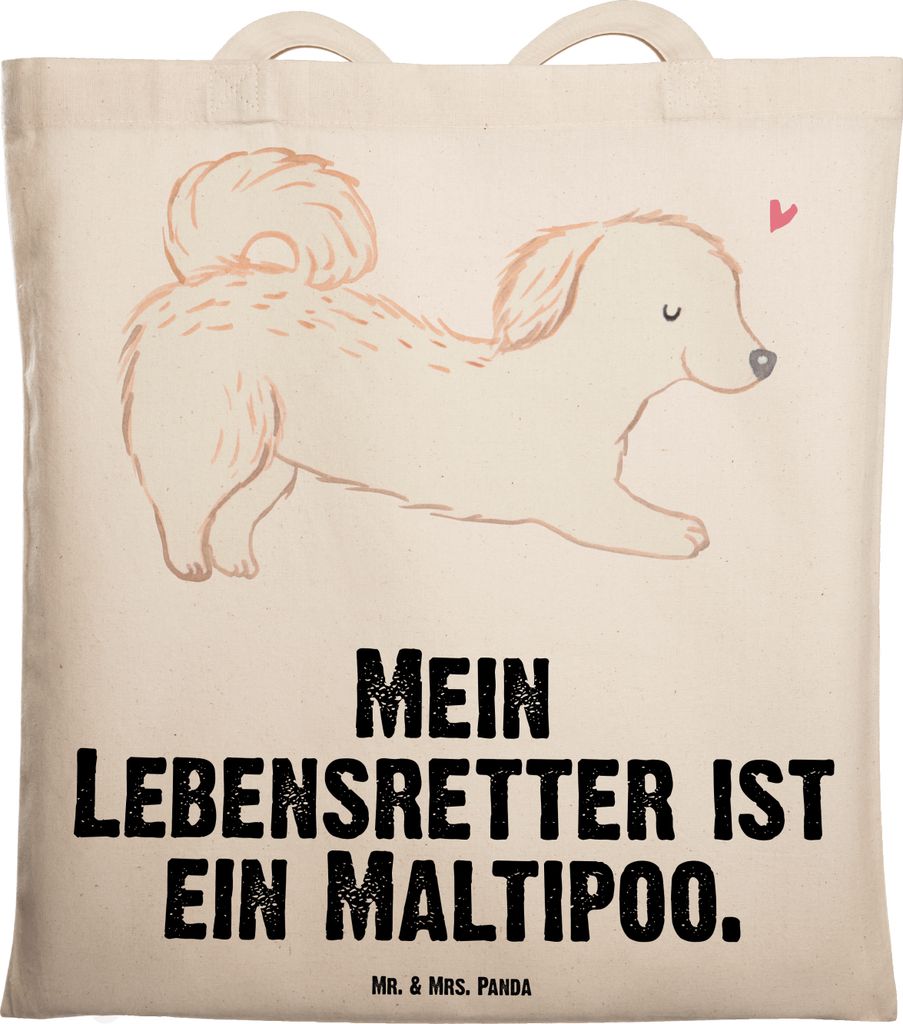 Mr. & Mrs. Panda Stoffbeutel Maltipoo Lebensretter - Transparent - Geschenk, Mischling, Kreuzung, Tasche, Tote Bag, Jutetasche, Uni, Laptoptasche