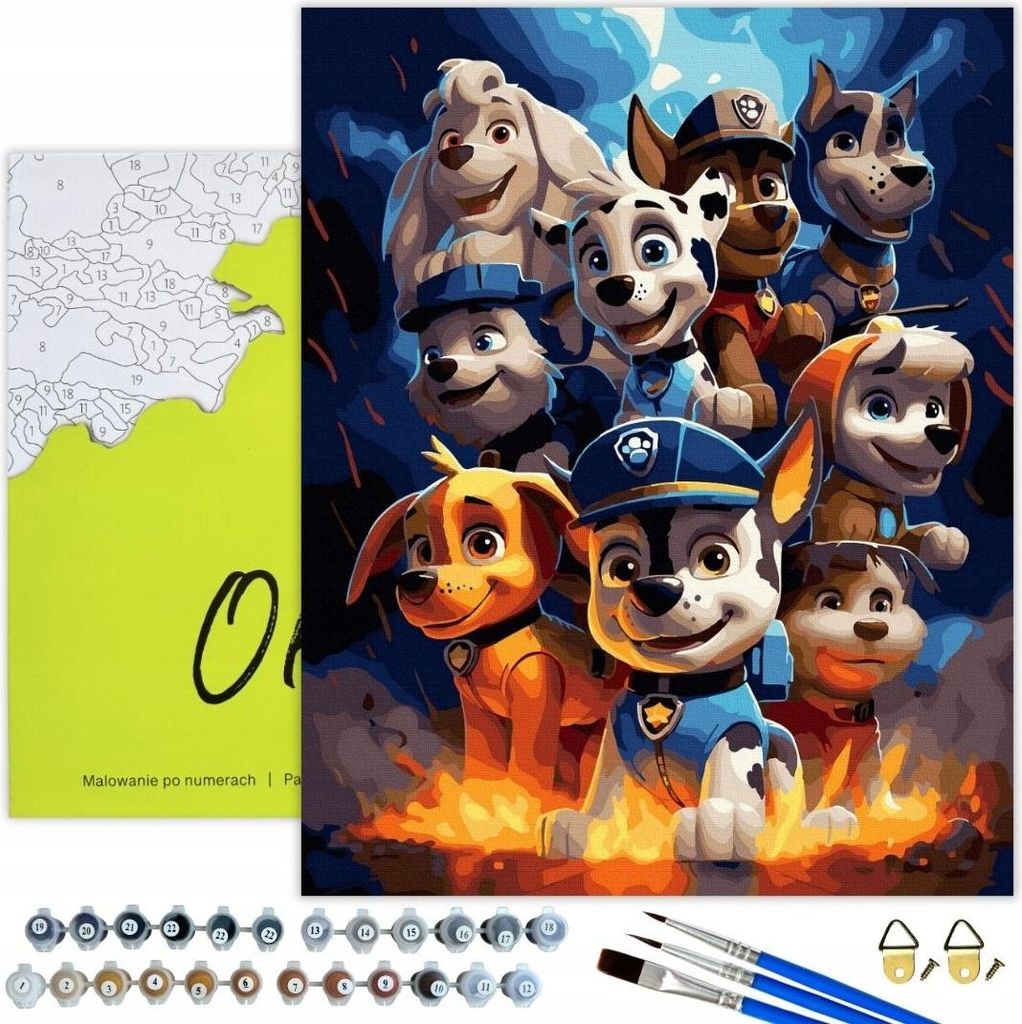 Oh Art! Malen nach Zahlen Bild Kinder – Paw Patrol Hunde 50x40 cm Leinwand mit Rahmen Acrylfarben Pinsel Set DIY für Erwachsene und Kinder