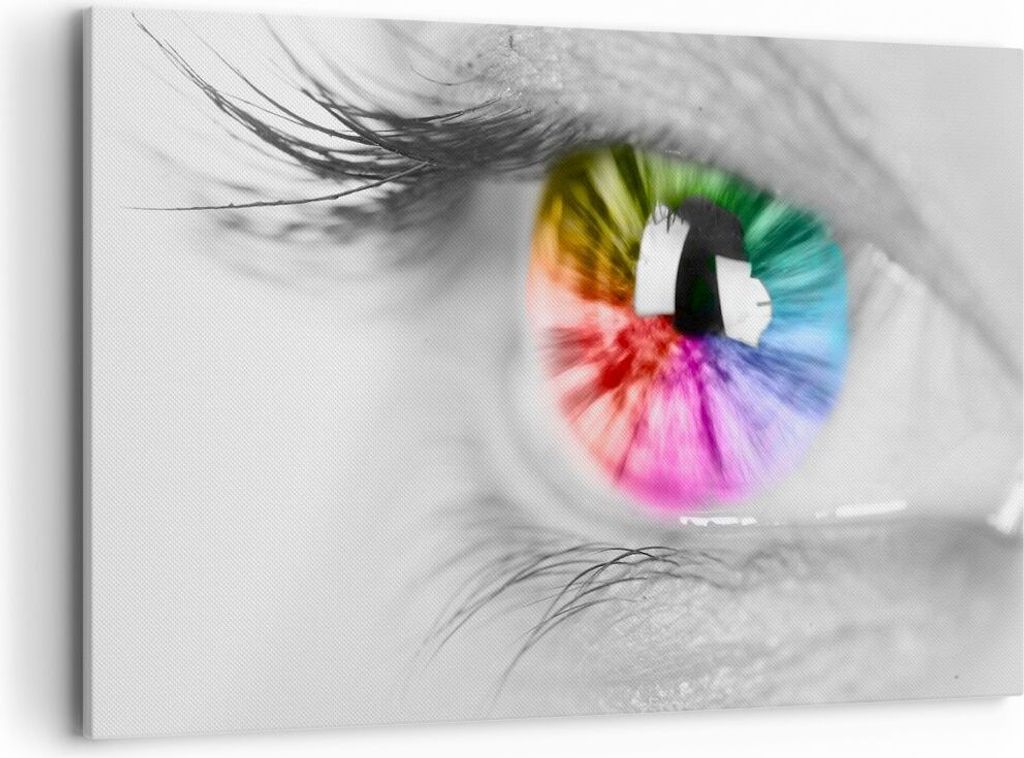 Bild auf Leinwand - Leinwandbild - Auge Regenbogen Wimper Grafik - 120x80cm - Wand Bild - Wanddeko - Leinwanddruck - Bilder - Kunstdruck - Wanddeko...