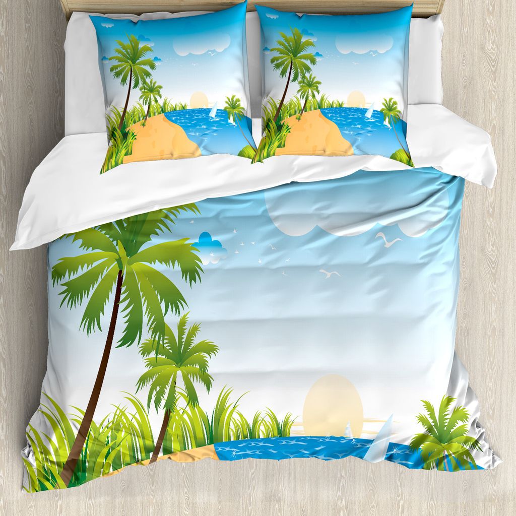 ABAKUHAUS Grafik-Strand Bettbezug Set für Einzelbetten, Sommer Vibe Landschaft, Milbensicher Allergiker geeignet mit Kissenbezug, 155 cm x 220 cm ...