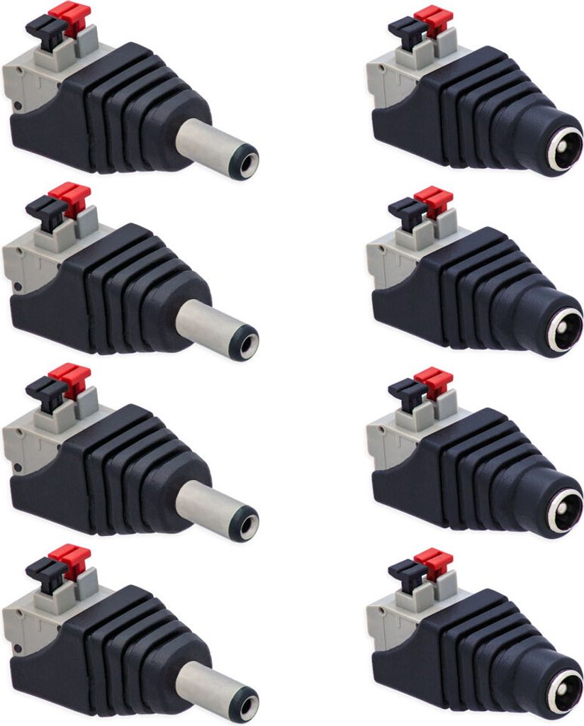4X DC Buchse + 4X DC Stecker Adapter > Terminal Block 2 Pin Druck Klemmen Netzadapter
