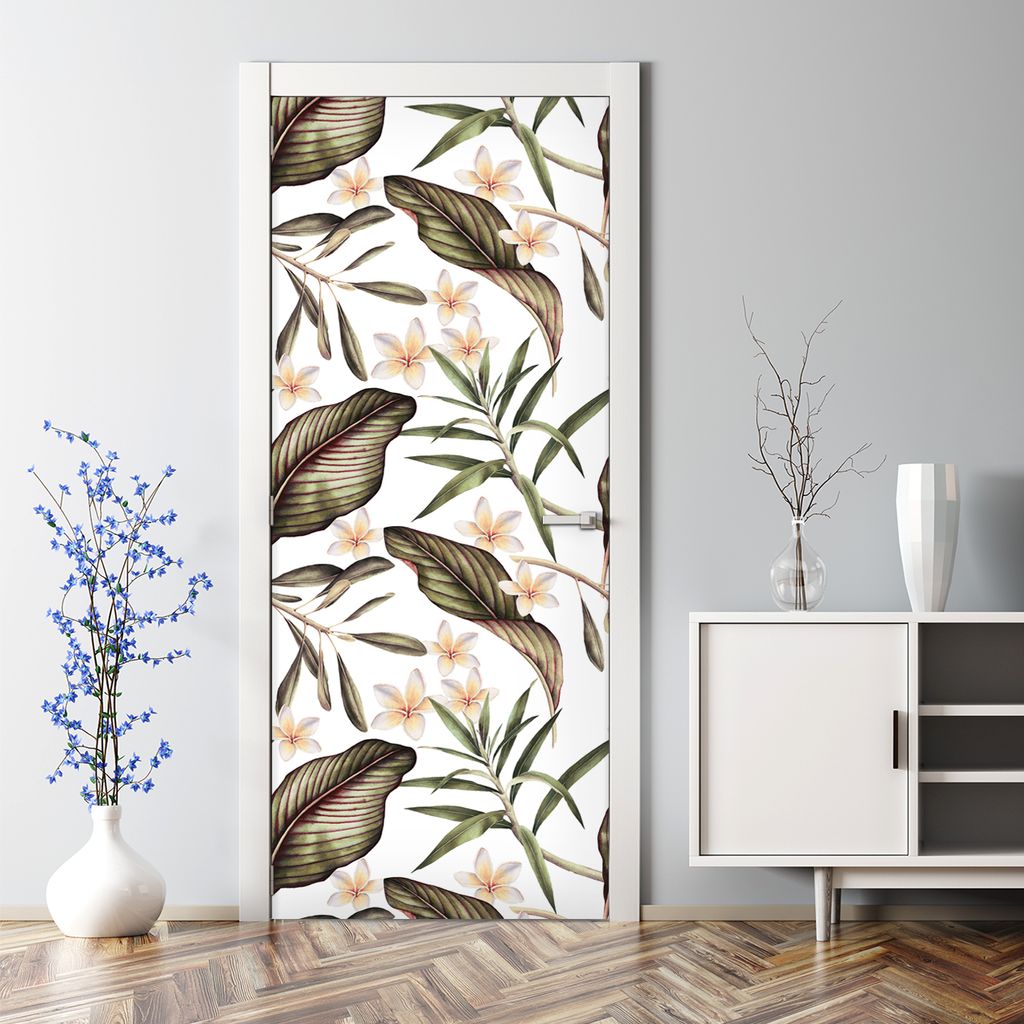 Dekorative Türtapete selbstklebend Klebefolie Türposter Türaufkleber Tropische Blumen 77 x 200 cm