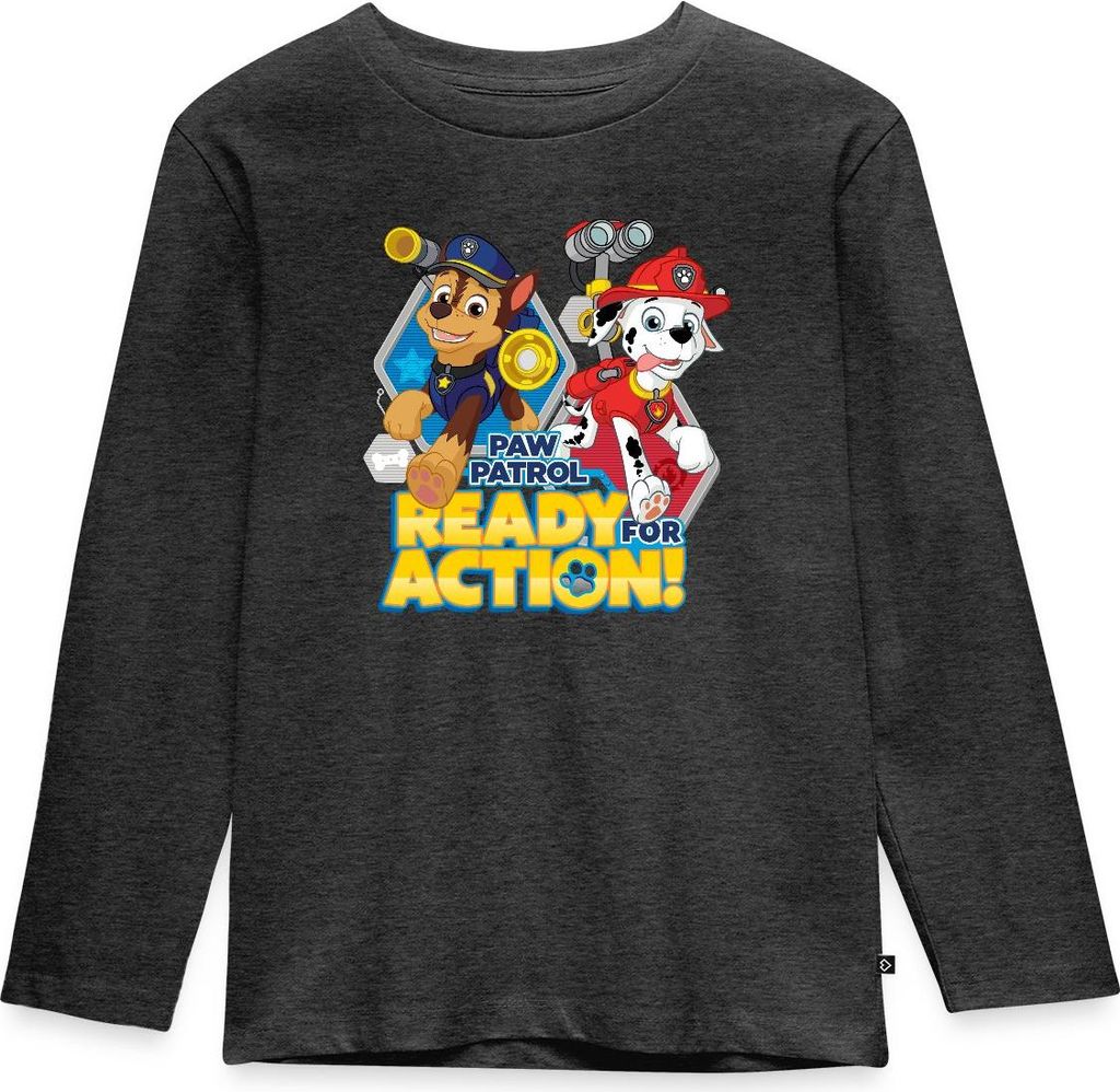 Spreadshirt Paw Patrol Pawfect Teamwork Chase Marshall Kinder Premium Langarmshirt, 122/128 (6 Jahre), Anthrazit meliert