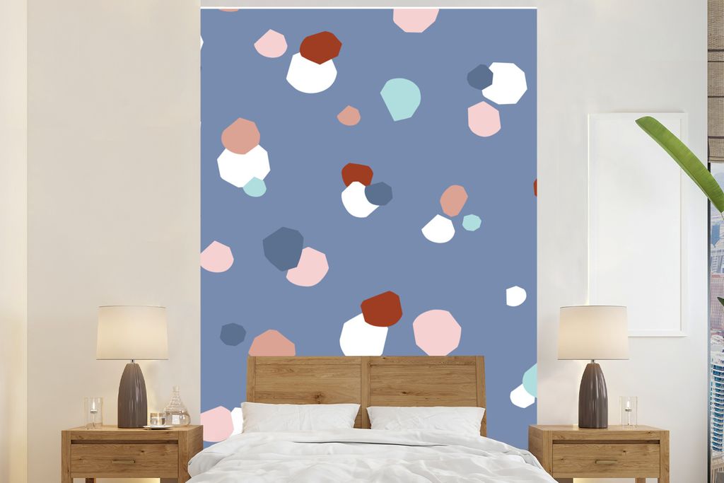 MuchoWow Fototapete für Wohnzimmer oder Schlafzimmer Wandtapete Vinyl Motivtapete Design - Punkte - Kinder - 160x240 cm - Vinyltapete