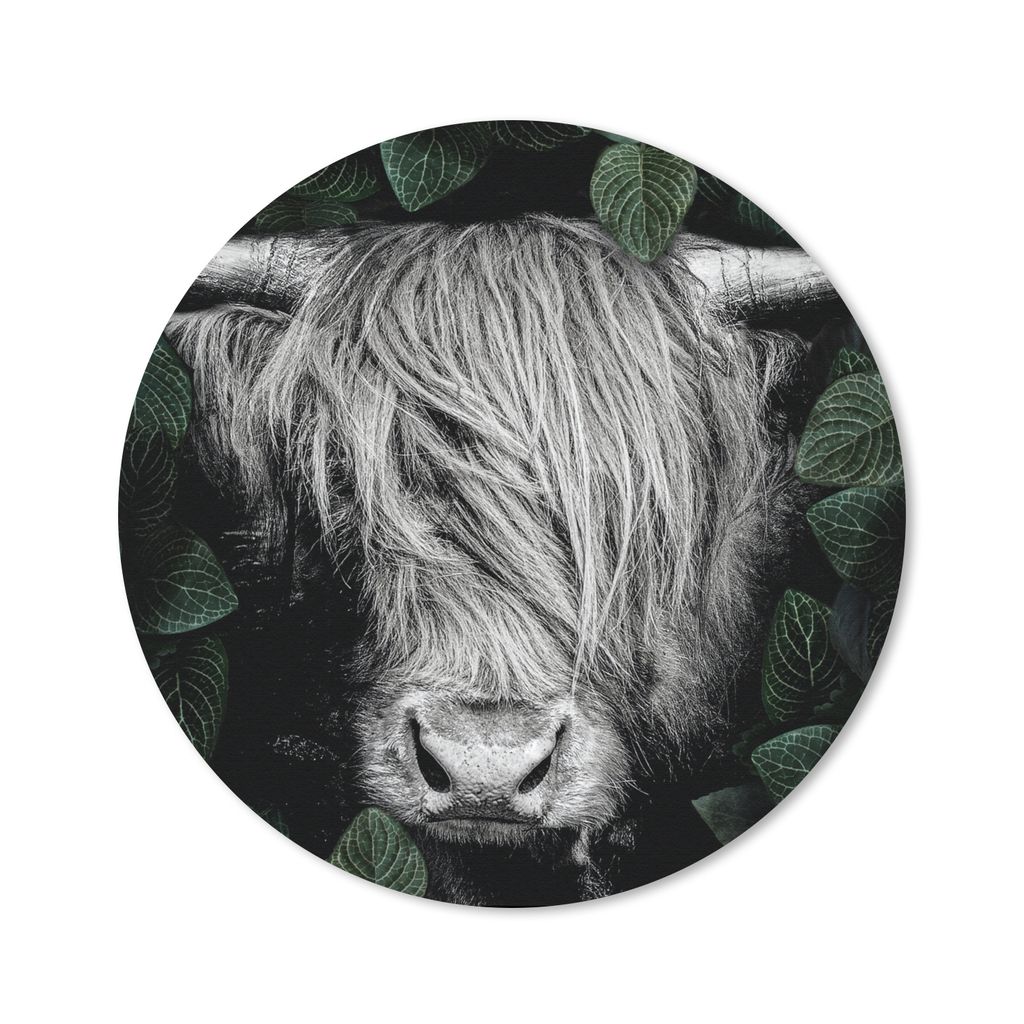 MuchoWow Mauspad Mousepad Scottish Highlander - Blätter - Schwarz - Weiß 40x40 cm - Mousepads - Maus Mat - Pad - Mausunterlage - Schreibtisch A...