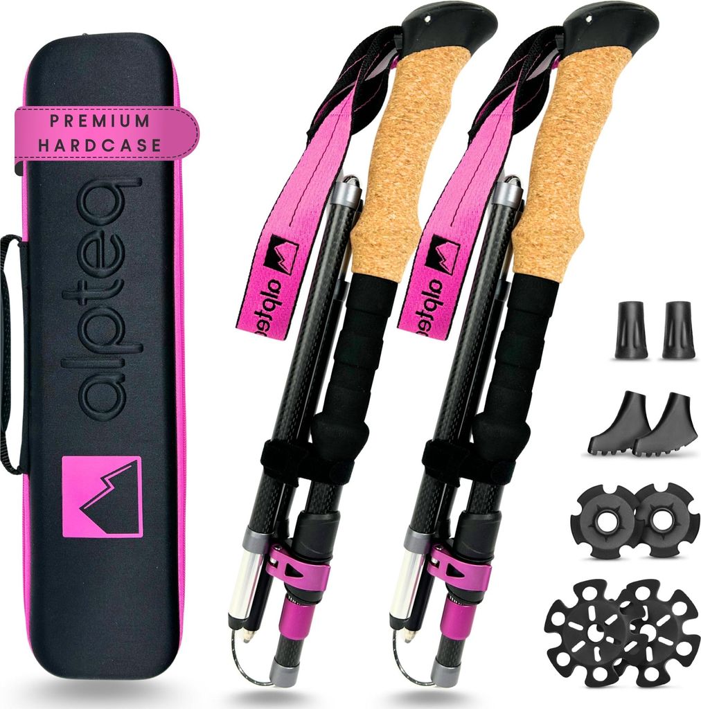 Alpteq Dufourspitze - faltbare Wanderstöcke aus Carbon | Pink 100-120 cm