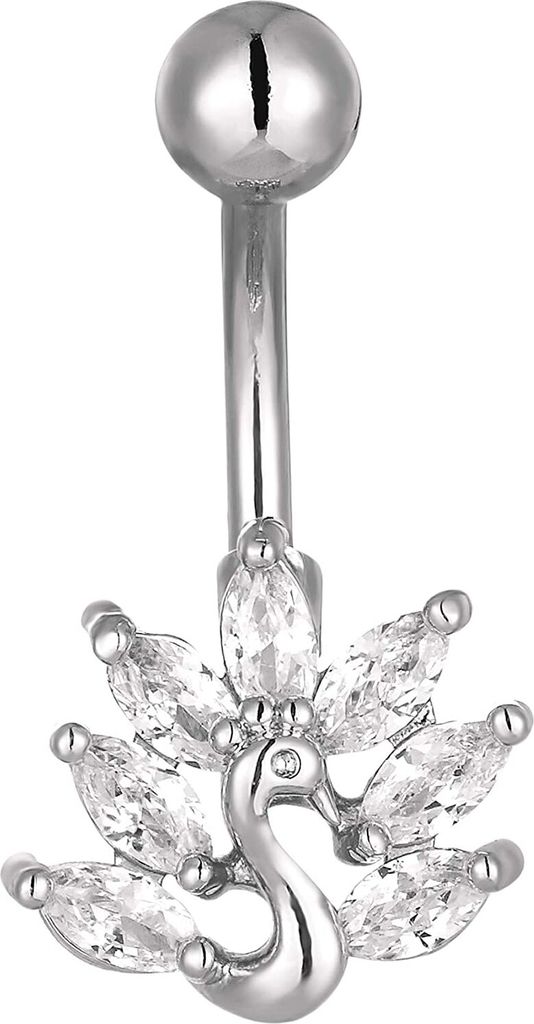 Karisma Edelstahl Bauchnabelpiercing Banana Pfau Peacock Zirkonia - HB184 - Silber