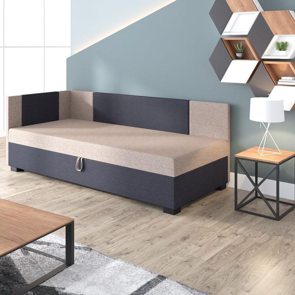 Polsterbett 120x195 MERY PLUS 2 - hellbraun/schwarz