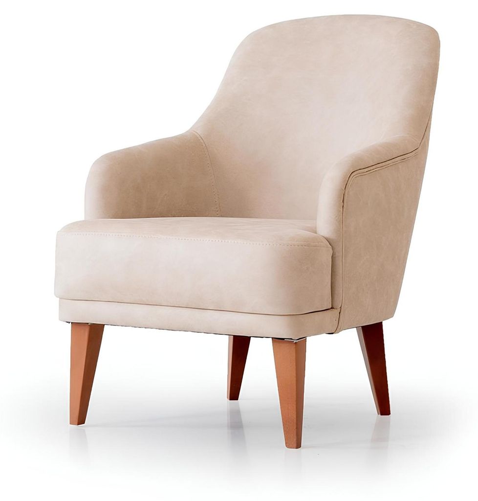 Beiger Ledersessel Wohnzimmer Lehnsessel Designer 1-Sitzer Möbel Neu